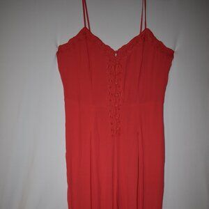 Free People Coral Red Lace Pant Jumpsuit/Romper Size 10 Inseam‎ 24.5"